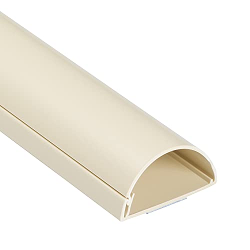 D-Line TV Wire Hider, Half Round Cord Cover for Wall Mount TV, Hinged One-Piece Raceway, Paintable, Self-Adhesive Cable Management - 2" (W) x 1" (H) x 18" Length - Beige - color: Beige
