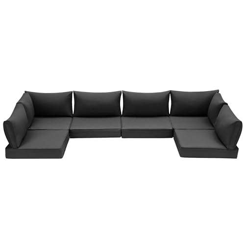 HOMREST Outdoor Replacement Cushions for Patio Furniture,Water-Repellent Sofa Cushion for 6-Seat Rattan Wicker Sectional Patio Conversation Sets,14-Piece Cushions Set for Outdoor Couch（Black） - color: Black, size: 6 Seat