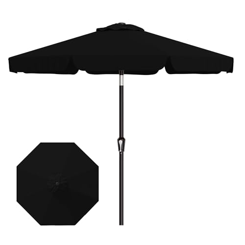AreShark 9FT Valance Patio Umbrella, Outdoor Table Umbrella with Tilt and Crank, Outdoor Market Umbrellas W/ 8 Sturdy Ribs UV Protection for Garden, Deck, Backyard and Pool, Black - color: Black, size: 9 Ft