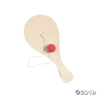 Fun Express Classic Paddle Ball Games Set of 12 - Vintage Wooden Paddle Ball Toys with String for Kids | Retro 90s Nostalgia Party Favors | Psychedelic Design Traditional Paddleball Game Set