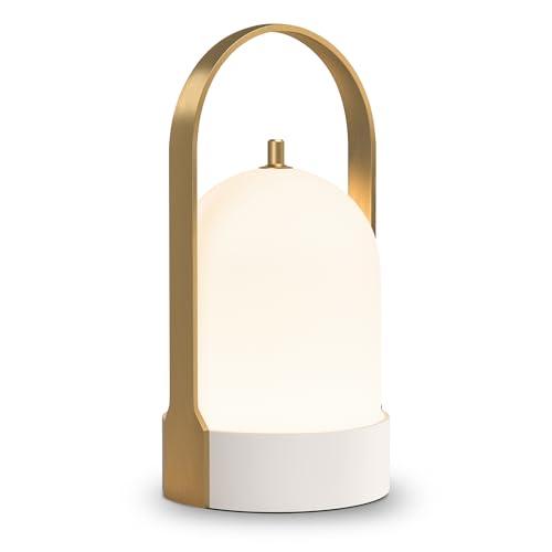 Tubicen Outdoor Table Lamp Waterproof Portable Camping Lantern Brass 4000mAh Battery Rechargeable Lamp 4-Level Touch Dimmable Cordless Table Lamp for Bedroom Patio Balcony Garden Hiking - color: Brass & White/Waterproof
