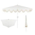 JONATHAN Y Half Umbrella UMB1201K Beverly 9 ft. Designer Classic Scalloped Fringe Market Patio with Crank, Tilt Button and UV Protection in Cream/White, White Pole - color: Cream/White - White Pole