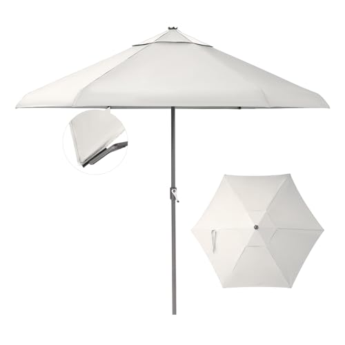 CROWN SHADES 9 Ft Patio Umbrella with Auto-Tilt & Olefin Fabric - Patented 45°Edge Connection Wind Resistant Outdoor Umbrella for Table, Pool, Beach, Effortless Crank System - color: Beige