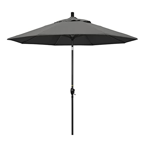 California Umbrella 9' Rd Pacific Trail Series Aluminum Patio Umbrella, Crank Lift, Push Button Tilt, Black Finish, Sunbrella Charcoal Fabric - color: Charcoal
