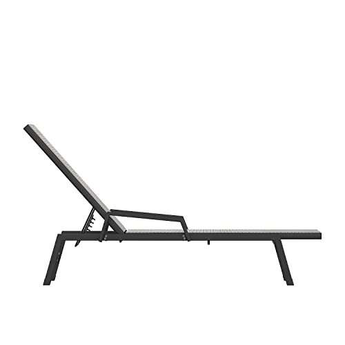 Flash Furniture Brazos Set of 2 Adjustable Chaise Lounge Chairs with Arms, All-Weather Outdoor Five-Position Recliners, Black/Gray - color: Gray/Black, size: Set of 2