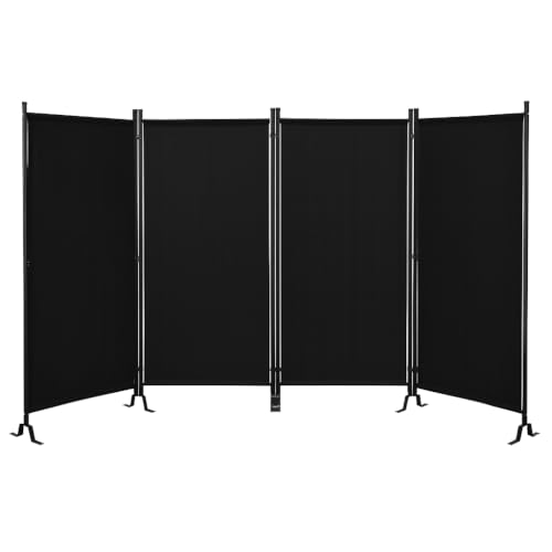 Proman Products - Galaxy 4 Panel Section Privacy Folding Screen Divider, Water Repellent Fabric Room Divider with Black Powder Coated Metal Frame for Indoors or Outdoors (Black) - color: Black, size: 4 Panel