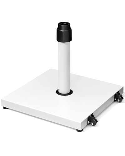 45lbs Patio Umbrella Base - Heavy Duty Outdoor Patio Market Umbrella Stand for Deck with Rollers, Poolside, Balcony, Wind-Resistant Design, White - color: White