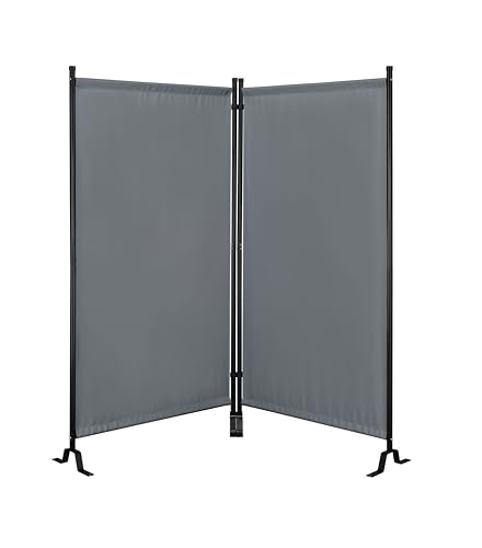 Proman Products - Galaxy 2 Panel Section Privacy Folding Screen Divider, Water Repellent Fabric Room Divider with Black Powder Coated Metal Frame for Indoors or Outdoors (Gray) - color: Grey, size: 2 Panel