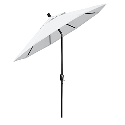 California Umbrella 9' Round Aluminum Market Umbrella, Crank Lift, Push Button Tilt, Black Pole, White Olefin - color: White