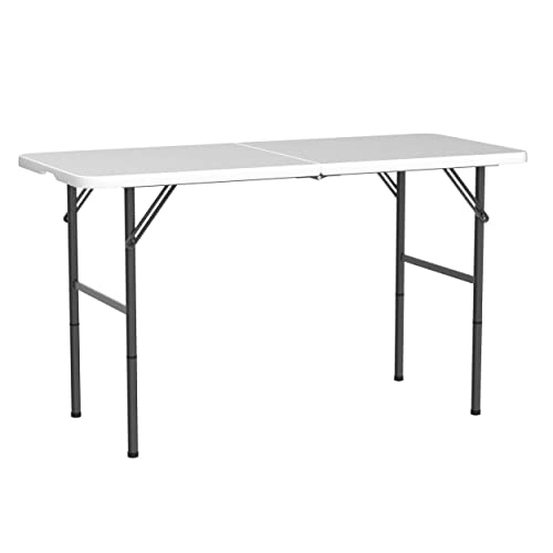 4 FT Folding Table, Plastic Portable Tables for Dining Parties Card Picnic Camping, Granite White - size: 4FT