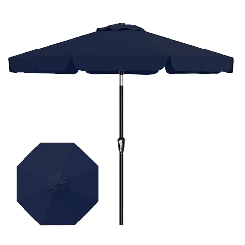 AreShark 9FT Valance Patio Umbrella, Outdoor Table Umbrella with Tilt and Crank, Outdoor Market Umbrellas W/ 8 Sturdy Ribs UV Protection for Garden, Deck, Backyard and Pool, Navy - color: Navy, size: 9 FT