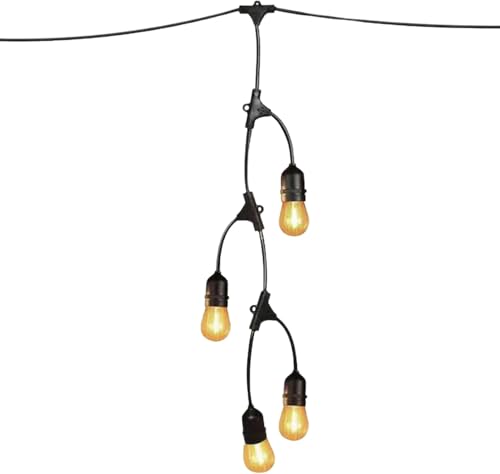 Feit Electric 12ft LED Outdoor Fence String Lights, 10 Sockets, 12pc. S14 LED Bulbs Included, E26 Base, 10 Watts, 2200K, Amber, SLM12-10/FIL - color: Warm White, size: 12 ft, style: 10 Sockets