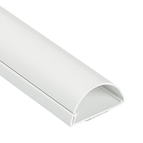 D-Line TV Wire Hider, Half Round Cord Cover for Wall Mount TV, Hinged One-Piece Raceway, Paintable, Self-Adhesive Cable Management - 2" (W) x 1" (H) x 18" Length - White - color: White