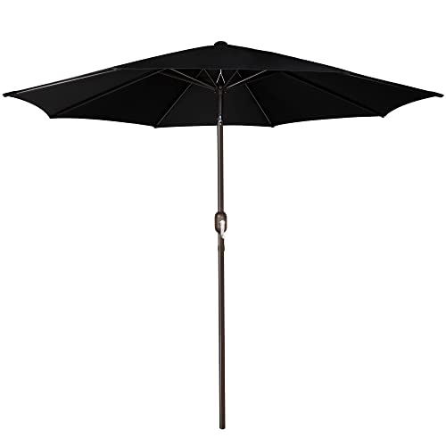 Blissun 9' Outdoor Patio Umbrella, Outdoor Table Umbrella, Yard Umbrella, Market Umbrella with 8 Sturdy Ribs, Push Button Tilt and Crank - color: Black