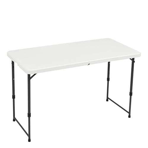 Amazon Basics Portable 4 Foot Rectangular Folding Dining Table, 4 Adjustable Height Settings, Carrying Handle, Indoor & Outdoor, Sturdy for Events, White, 47.8 x 23.9 x 33.9 in - color: White