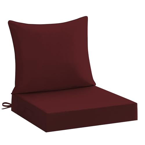 downluxe 19x19 Outdoor Chair Cushions, Waterproof Fade Resistant Patio Furniture Cushions with Handle & Removable Cover, Deep Seat Outdoor Cushions for Sofa, Couch and Patio Chairs, Burgundy - color: Burgundy, size: 19 x 19 Inch