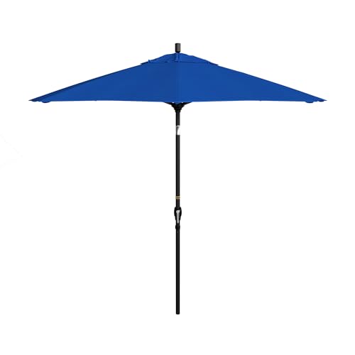California Umbrella 9' Round Aluminum Market Umbrella, Crank Lift, Push Button Tilt, Black Pole, Royal Blue Olefin - color: Royal Blue