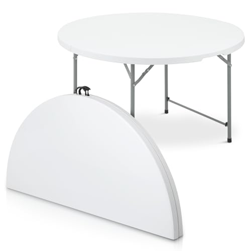 Magshion 48" Round Folding Table, 4 Feet Bi-Folding Plastic Commercial Dining Card Table w/Carrying Handle for Outdoor Wedding Party Event Picnic, White - color: White, size: 4Ft