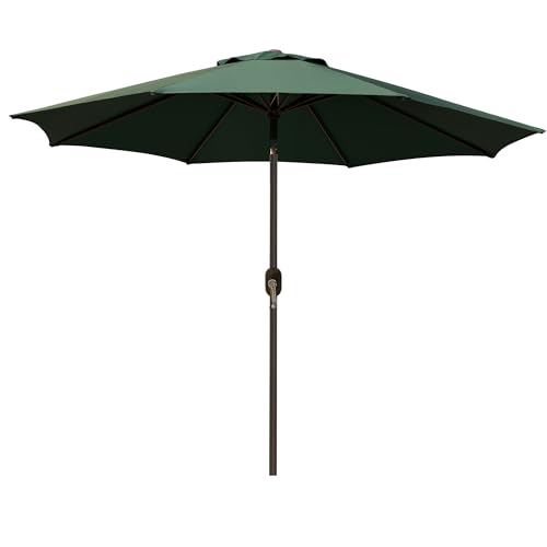 Blissun 9' Outdoor Patio Umbrella, Outdoor Table Umbrella, Yard Umbrella, Market Umbrella with 8 Sturdy Ribs, Push Button Tilt and Crank - color: Dark Green