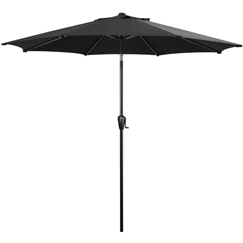 Sun-Ray 9' Round Patio Umbrella with Push-Button Tilt and Hand Crank Lift System, Market Umbrella for Porch, Deck, and Patio - color: Black
