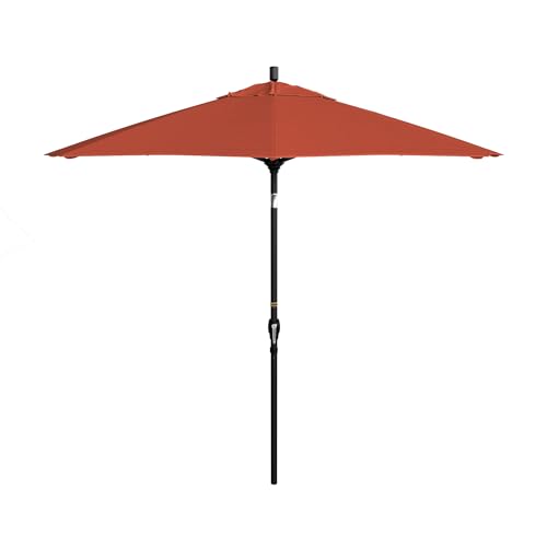 California Umbrella 9' Round Aluminum Market Umbrella, Crank Lift, Push Button Tilt, Black Pole, Sunset Olefin - color: Sunset