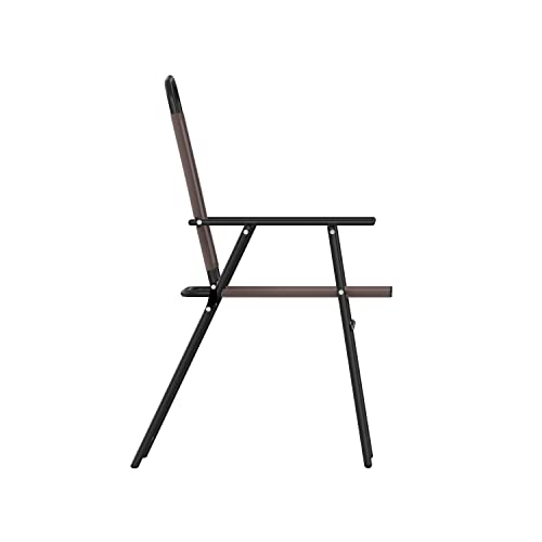 Flash Furniture Mystic Folding Patio Sling Chairs, Outdoor Textilene Lawn Chairs with Armrests, Set of 2, Brown - color: Brown