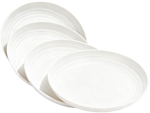 4 Pcs Unbreakable Wheat Straw Plates Set, 7.8 Inch Reusable Plastic Dinner Plates, Microwave Dishwasher Safe, Lightweight Plates for Kitchen Camping, BPA Free (White) - color: White