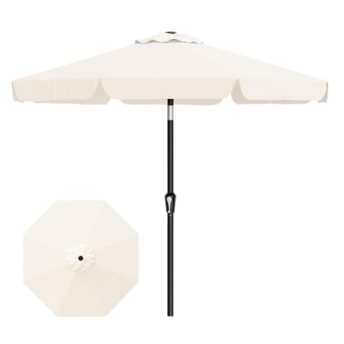 AreShark 9FT Valance Patio Umbrella, Outdoor Table Umbrella with Tilt and Crank, Outdoor Market Umbrellas W/ 8 Sturdy Ribs UV Protection for Garden, Deck, Backyard and Pool, Cream White - color: Cream White, size: 9 Ft