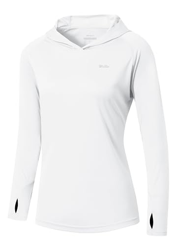 Willit Women's UPF 50+ Sun Protection Hoodie SPF Shirt Long Sleeve Hiking Fishing Outdoor Shirt Lightweight Hoodie - color: White, size: XX-Large