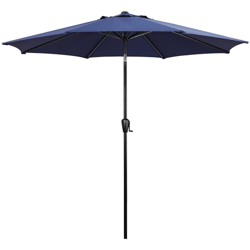 Sun-Ray 9' Round Patio Umbrella with Push-Button Tilt and Hand Crank Lift System, Market Umbrella for Porch, Deck, and Patio - color: Navy