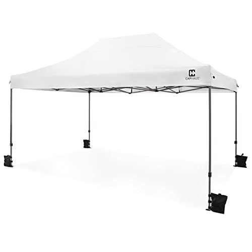 Fencer Wire 10ft x 15ft Pop Up Outdoor Canopy Easy Up Tent, Heavy-Duty Commercial Grade, Portable for Camping, Patio, Parties, Instant Folding Shelter with Wheeled Carry Bag and Weight Bags, White - color: White, style: 10x15