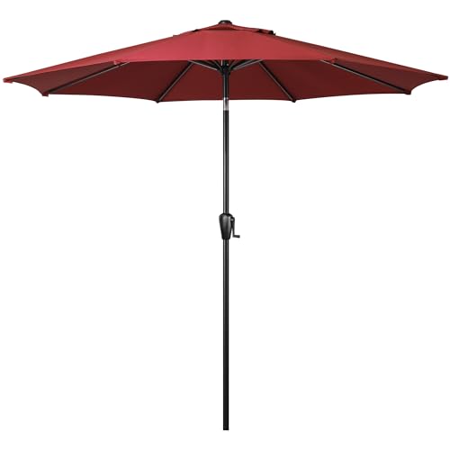 Sun-Ray 9' Round Patio Umbrella with Push-Button Tilt and Hand Crank Lift System, Market Umbrella for Porch, Deck, and Patio - color: Burgundy