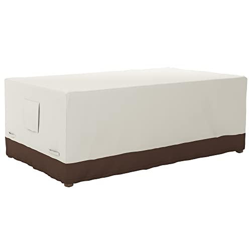 Amazon Basics Outdoor Patio Dining Table Cover, Waterproof, Anti-UV, Secure, Wind Resistant, Thick, Sturdy, Beige/Tan, 75"x45"