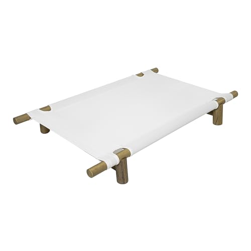 DBD5000A Chester 32" Modern Minimalist Wood Frame Elevated Outdoor Dog Bed, Snow/Light Teak - color: Snow/Light Teak