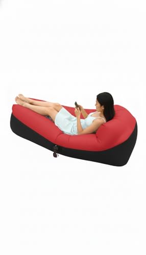 Inflatable Lounger with No-Pump Setup, Floating Portable Air Chair, Ripstop Polyester, Stability Peg for Beach, Camping, Festivals, Tailgating (Red Black) - style: Red Black