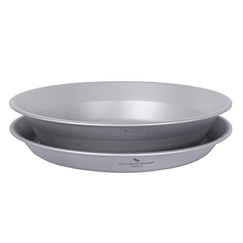 iBasingo Titanium Camping Plates and Bowls Set with Mesh Bag - 174mm Ultralight Backpacking Dinnerware for Hiking, Survival Kit & Outdoor Cooking (61g Plate + 67g Bowl) Ti1113T - color: Plate and Bowl Set-Ti1113T