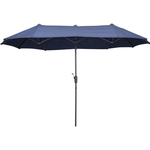 13Ft Large Patio Umbrella Outdoor Double-Sided Market Umbrella w/Easy Crank for Yard, Poolside, Deck, Navy Blue - color: Navy Blue, size: 13FT Umbrella