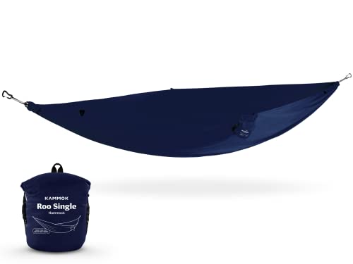 KAMMOK: Roo Single Hammock | Made from Strong & 100% Recycled Water Resistant Ripstop Fabric | Comfortable, Packable, Lightweight (Lifetime Adventure Grade Warranty), Midnight Blue - color: Midnight Blue, size: Roo Single