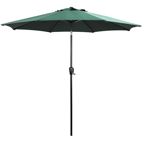 Sun-Ray 9' Round Patio Umbrella with Push-Button Tilt and Hand Crank Lift System, Market Umbrella for Porch, Deck, and Patio - color: Hunter Green