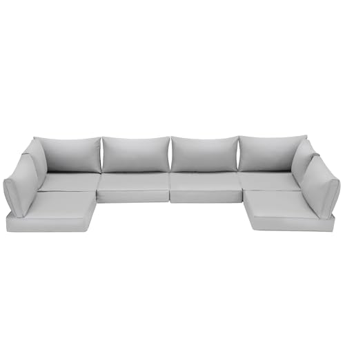HOMREST Outdoor Replacement Cushions for Patio Furniture,Water-Repellent Sofa Cushion for 6-Seat Rattan Wicker Sectional Patio Conversation Sets,14-Piece Cushions Set for Outdoor Couch（Silver Grey） - color: Light Grey, size: 6 Seat