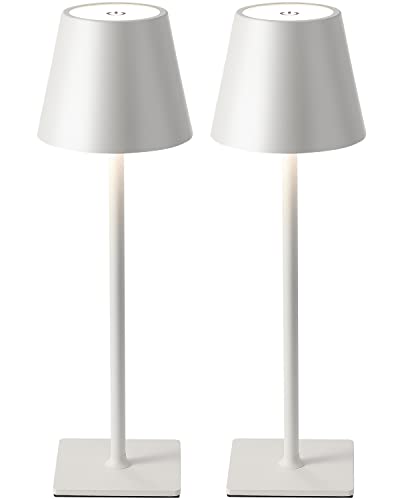 KDG 2 Pack Cordless Table Lamp, Portable LED Desk Lamp, 5000mAh Battery Operated, 3 Color Stepless Dimming Up, for Restaurant/Bedroom/Bars/Outdoor Party/Camping/Coffee Shop Night Light(White) - color: White-2