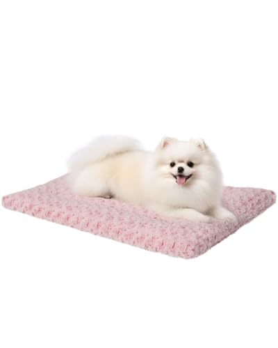 Washable Dog Bed Mat Crate Pad Soft Fluffy Pet Kennel Beds Dog Sleeping Mattress for Large Jumbo Medium Small Dogs, 29 x 18 Inch, Pink - color: Pink, size: 29.00" x 18.00" x 1.50"
