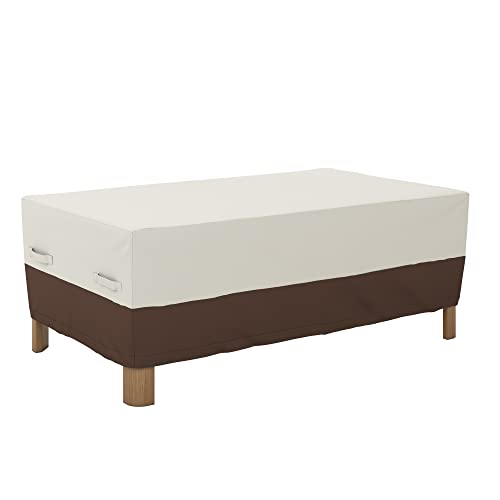Amazon Basics Outdoor Patio Coffee Table Cover, Waterproof, UV Resistant, Weather Protection with Secure Straps, Beige/Tan, 48" x 28" - size: 48"x28"