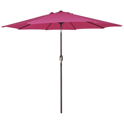 Blissun 9' Outdoor Patio Umbrella, Outdoor Table Umbrella, Yard Umbrella, Market Umbrella with 8 Sturdy Ribs, Push Button Tilt and Crank - color: Fuchsia