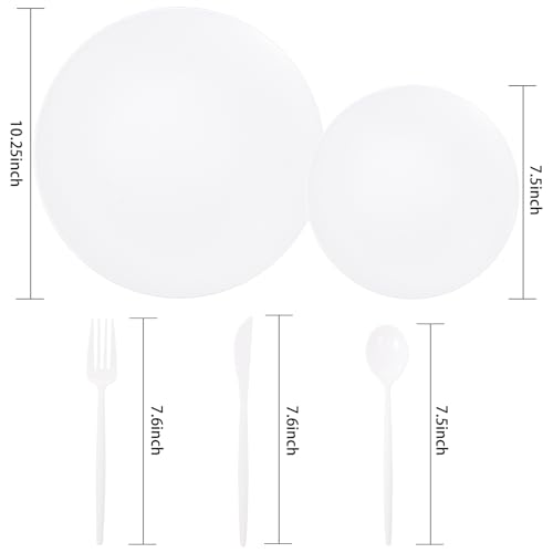 EI 150pcs White Plastic Plates Disposable,White Plate for Party,Disposable Frosted Plate with White Plastic Silverware,Heavy Duty Dinnerware set serves for 30,Perfect for Birthday Wedding Tea Party. - color: White Frosted Plastic Plates