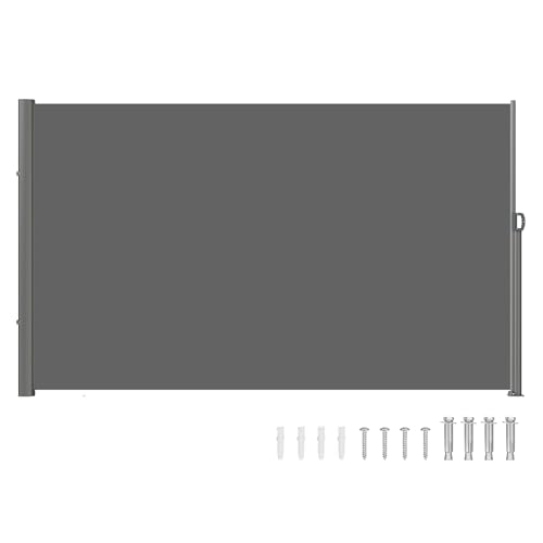 VEVOR Retractable Side Awning, UV 50 63''x 118'' Full Aluminum Rust-Proof Outdoor Privacy Screen, 280 g Thicken Folding Room Divider Wind Screen, for Patio Sun Shade, Backyard, Balcony, Gray - color: Gray, size: 63''*118''