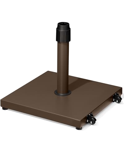 45lbs Patio Umbrella Base with Wheels - Heavy Duty Outdoor Patio Market Umbrella Stand for Deck with Rollers, Poolside, Balcony, Wind-Resistant Design, Brown - color: Brown