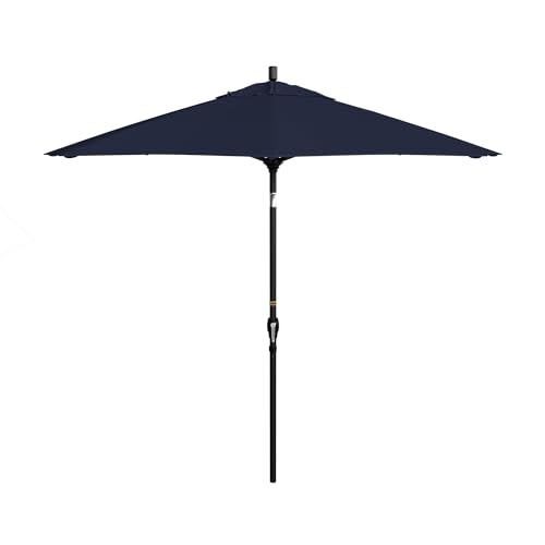 California Umbrella 9' Round Aluminum Market Umbrella, Crank Lift, Push Button Tilt, Black Pole, Navy Blue Olefin - color: Navy Blue
