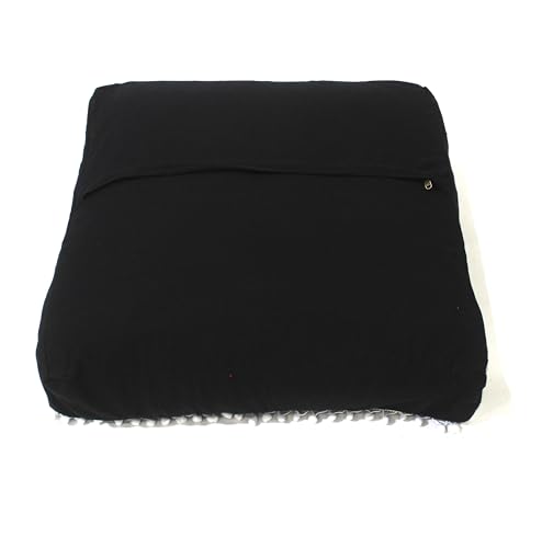 CRAFT KALA Meditation Floor Pillow Cover, Round Large Pillows Cover Seating for Adults, Bohemian Mandala Circle Cushions Cover for Outdoor Fireplace Yoga Living Room (Black, 24" Square) - color: Black, size: 24" x 24" (Pack of 1)