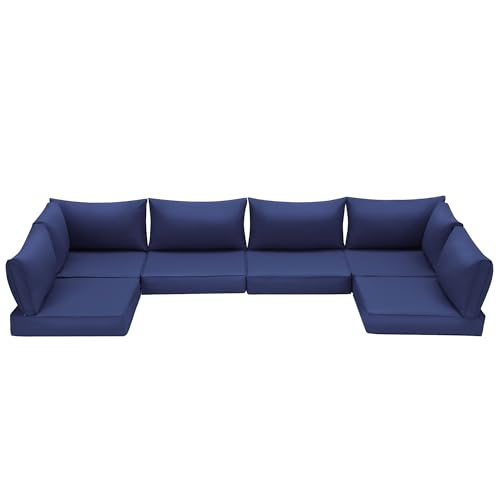 HOMREST Outdoor Replacement Cushions for Patio Furniture,Water-Repellent Sofa Cushion for 6-Seat Rattan Wicker Sectional Patio Conversation Sets,14-Piece Cushions Set for Outdoor Couch（Navy Blue） - color: Navy Blue, size: 6 Seat